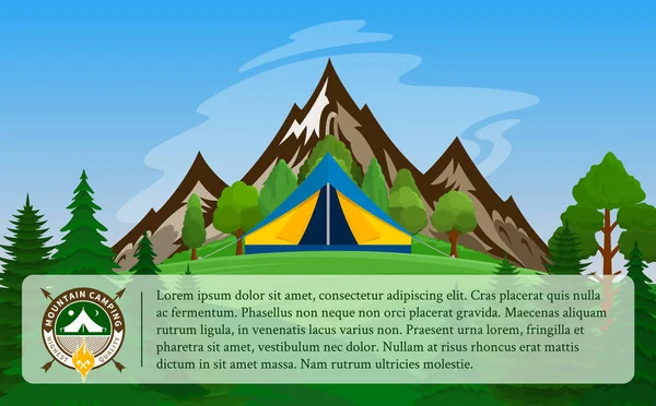 Vektor Berge Camping Horizontale Banner Wilde Naturlandschaft Mit Touristenzelt Wiese — Stockvektor
