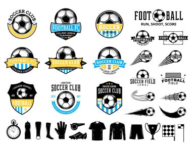 Vektör futbol kulübü logosu, etiketleri ve spor takımları, turnuvalar ve kuruluşlar için simgeler kümesi.