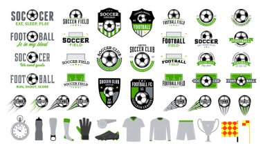 Vektör futbol kulübü logosu, etiketleri ve spor takımları, turnuvalar ve kuruluşlar için simgeler kümesi.