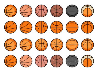 Vektör basketbol topları simgeler koleksiyon üzerinde beyaz izole.