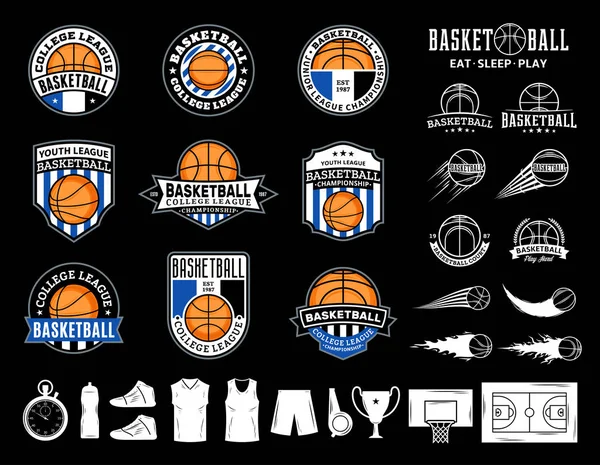 Uppsättning Vektor Basket Logotyp Etiketter Och Ikoner För Sport Team — Stock vektor