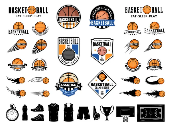 Zestaw Wektor Koszykówka Logo Etykiet Ikon Dla Drużyn Sportowych Turnieje — Wektor stockowy