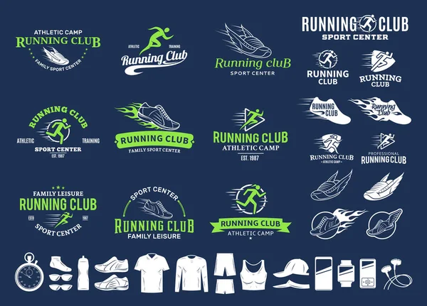 Set Vector Running Logo Labels Icons Sport Organizations Tournaments Marathons — Stock Vector