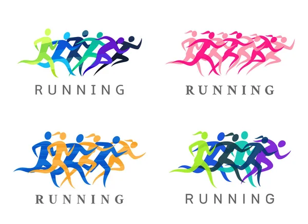 Correndo Pessoas Ilustração Correr Homens Mulheres Silhuetas Simples Para Organizações — Vetor de Stock