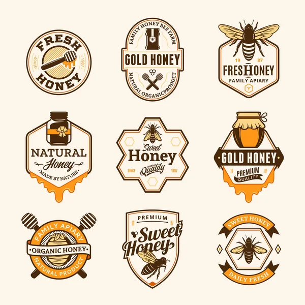 ベクトルロゴ蜂蜜 蜂蜜製品 養蜂場 養蜂のブランディングとアイデンティティのためのアイコン — ストックベクタ
