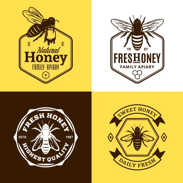 Vector Honung Logotyp Och Bee Ikoner För Honung Produkter Bigården — Stock vektor