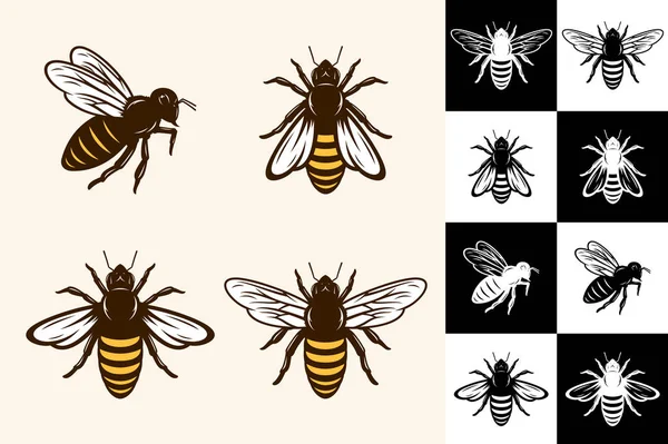 Vector Bee Pictogrammen Collectie Verschillende Achtergronden — Stockvector