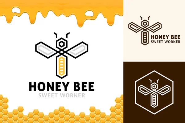 Vector Honey Bee Logotyp Olika Bakgrunder Med Vaxkakor Och Honung — Stock vektor