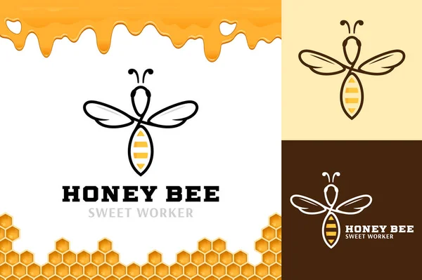 Vector Honey Bee Logotyp Olika Bakgrunder Med Vaxkakor Och Honung — Stock vektor