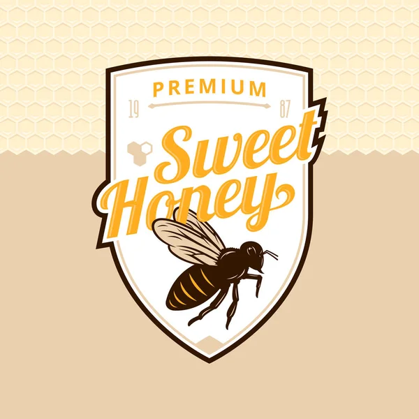 Векторний Логотип Меду Бджолою Фоні Медового Паперу — стоковий вектор