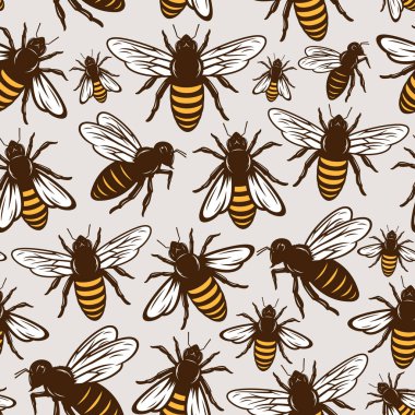 Vektör bal arı Dikişsiz desen veya bal ürünleri, arı kovanı ve Arıcılık marka ve kimlik için arka plan.