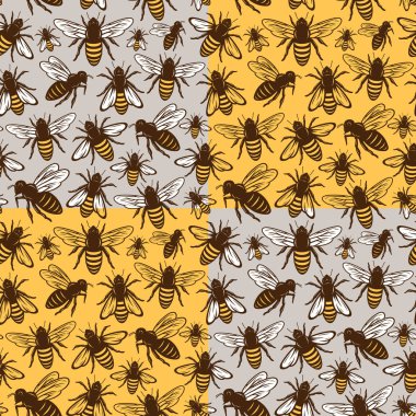 Vektör bal arı Dikişsiz desen veya bal ürünleri, arı kovanı ve Arıcılık marka ve kimlik için arka plan.