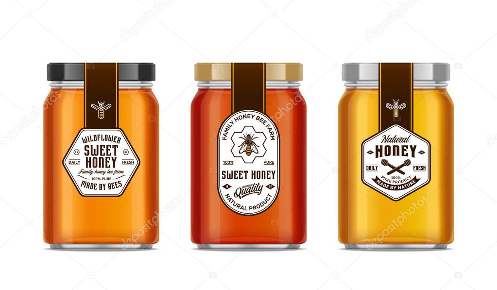 Download Honey Glass Jar Mockups With Labels And Bees Isolated On White Honey Packaging Design Concept Food Labels Design Premium Vector In Adobe Illustrator Ai Ai Format Encapsulated Postscript Eps Eps Format PSD Mockup Templates