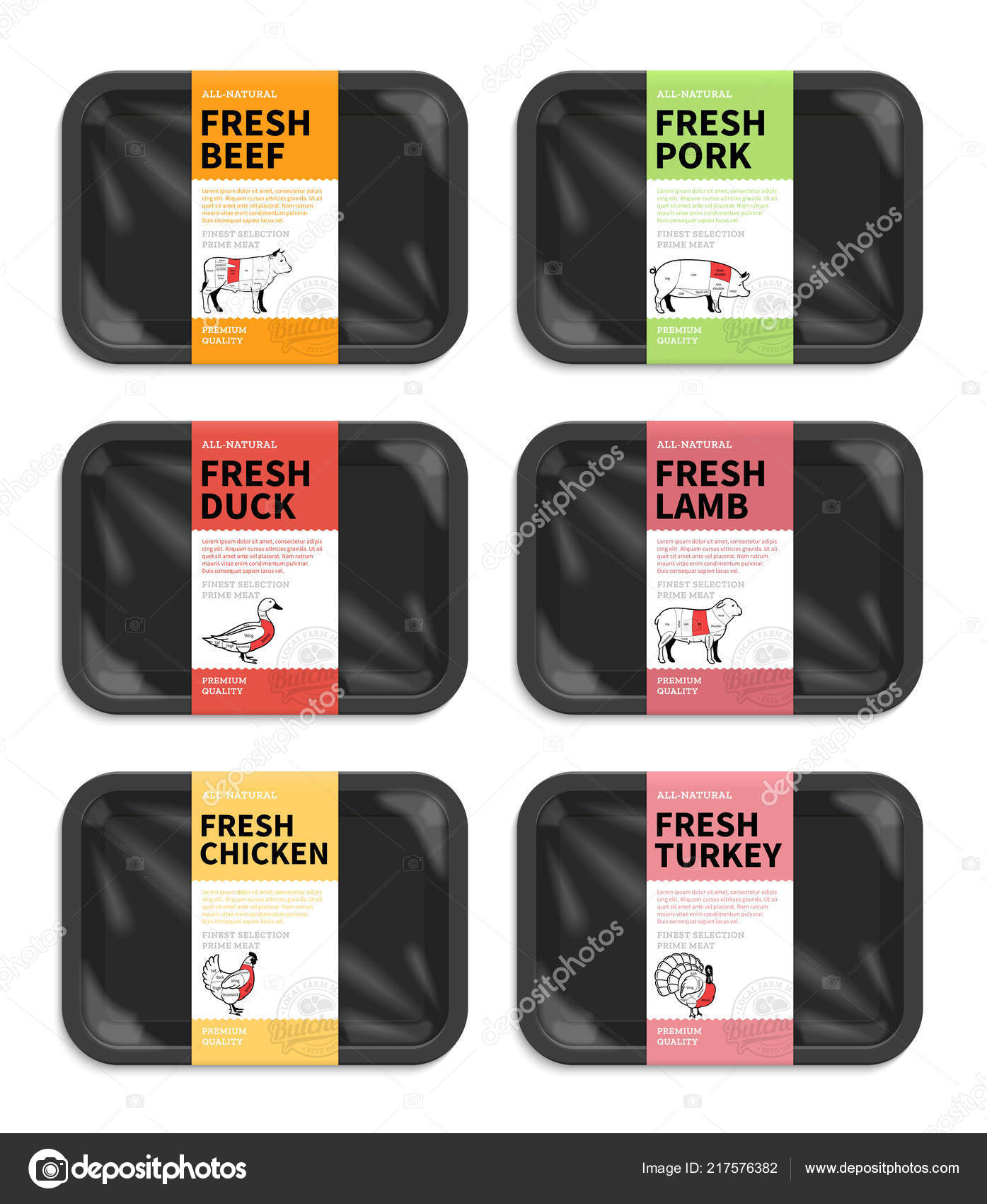 Vector Meat Packaging Butchery Labels Black Foam Meat Tray Plastic
