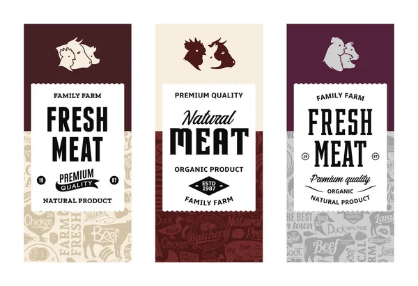 Vector Butchery Logo Fresh Beef Pork Chicken Modern Style Labels — Stock Vector