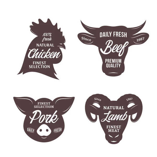 Butchery Logotyp Mallar Farm Animal Ikoner För Livsmedel Kött Butiker — Stock vektor