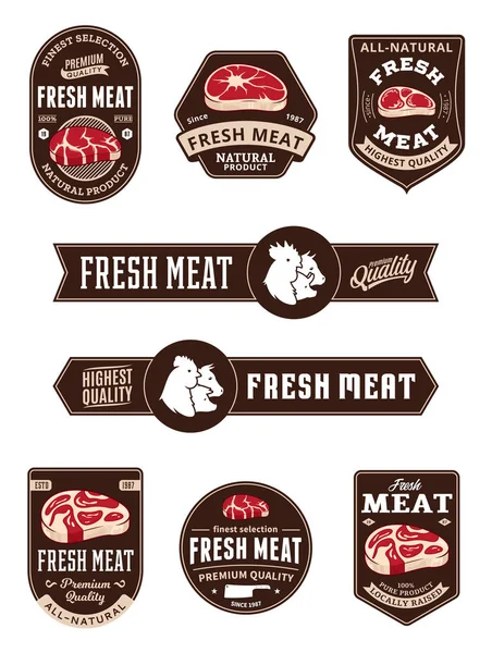 Vector Meat Store Butchery Logo Labels Steak Farm Animals Icons — Stock Vector