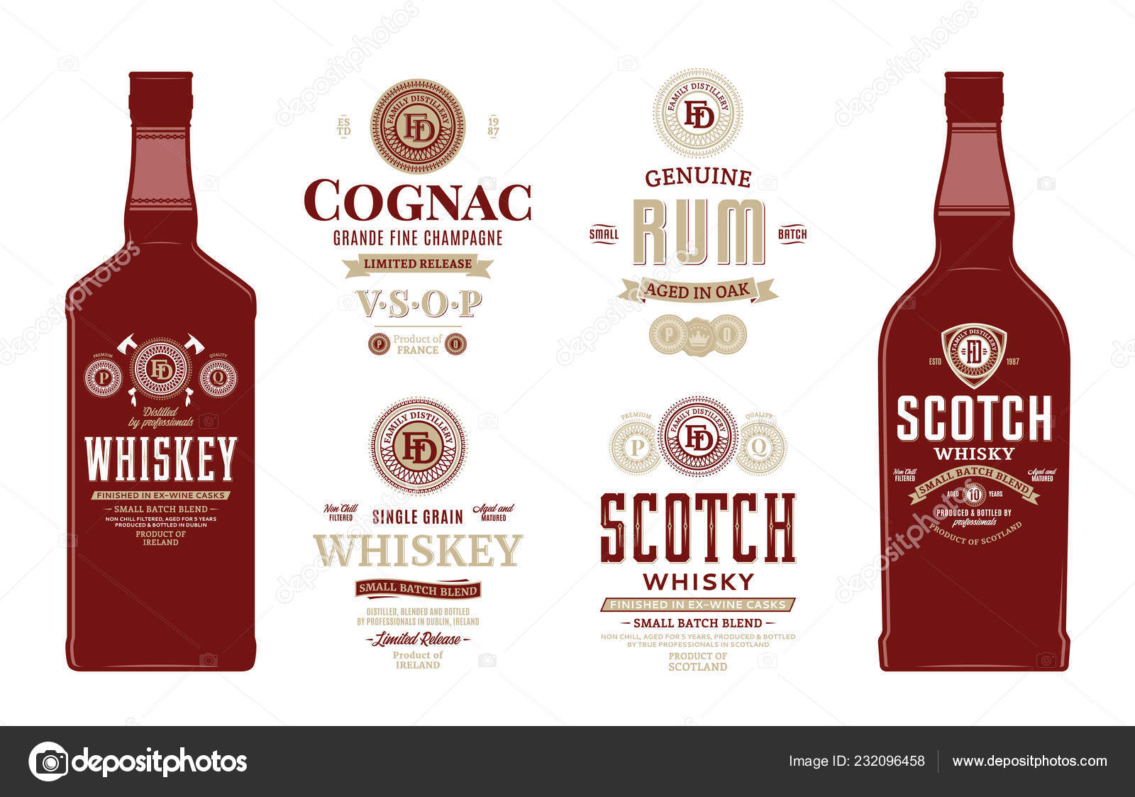 Download Alcoholic Drinks Labels Bottle Mockup Templates Whiskey Scotch Whisky Cognac Vector Image By C Counterfeit Vector Stock 232096458