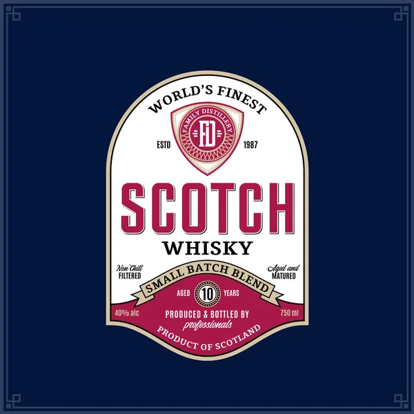 Vector Vintage Scotch Whisky Etikett Auf Dunkelblauem Hintergrund Destillieren Von — Stockvektor