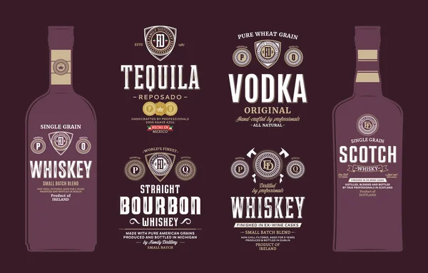 Alkoholhaltiga Drycker Etiketter Och Flaska Mockup Mallar Whisky Skotsk Whisky — Stock vektor