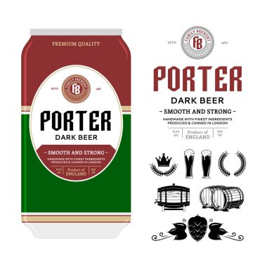 Alüminyum bira etiket olabilir. Porter etiket. Şirket marka ve kimlik simgeler ve tasarım öğeleri.