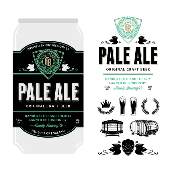 Étiquette Bière Sur Boîte Aluminium Étiquette Pâle Marque Brasserie Icônes — Image vectorielle