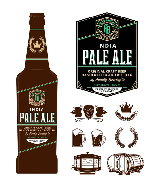 Étiquette Bière Sur Bouteille Inde Pâle Étiquette Ale Marque Brasserie — Image vectorielle