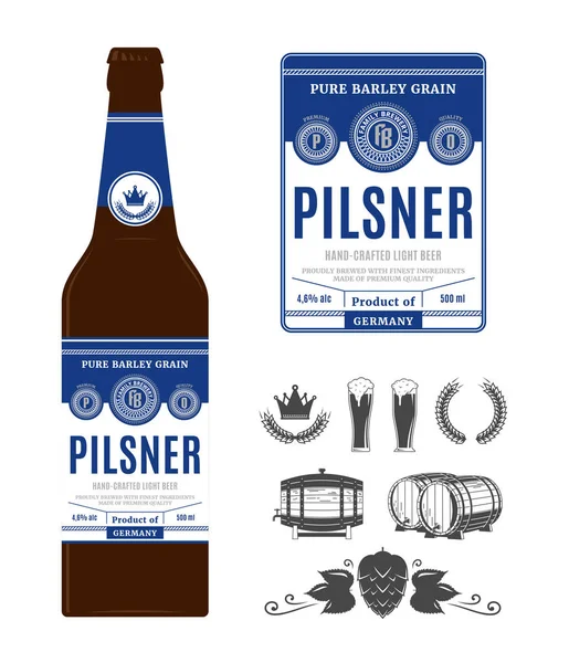 Étiquette Bière Sur Bouteille Label Pilsner Marque Brasserie Icônes Identité — Image vectorielle