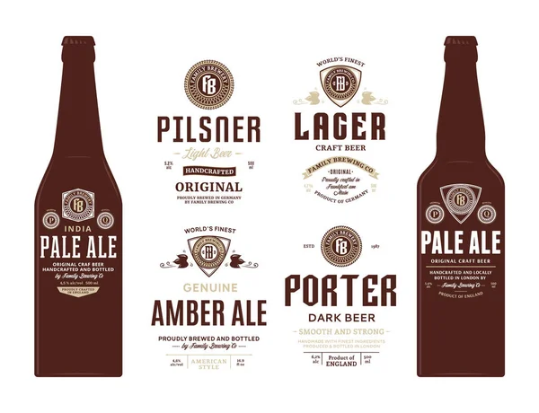 Etiquetas Cerveza Plantillas Maquetas Botellas Etiquetas Pálidas Pilsner Porter Amber — Archivo Imágenes Vectoriales