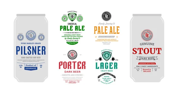 Etiquetas Cerveza Puede Maqueta Plantillas Etiquetas Pálidas Pilsner Lager Porter — Archivo Imágenes Vectoriales
