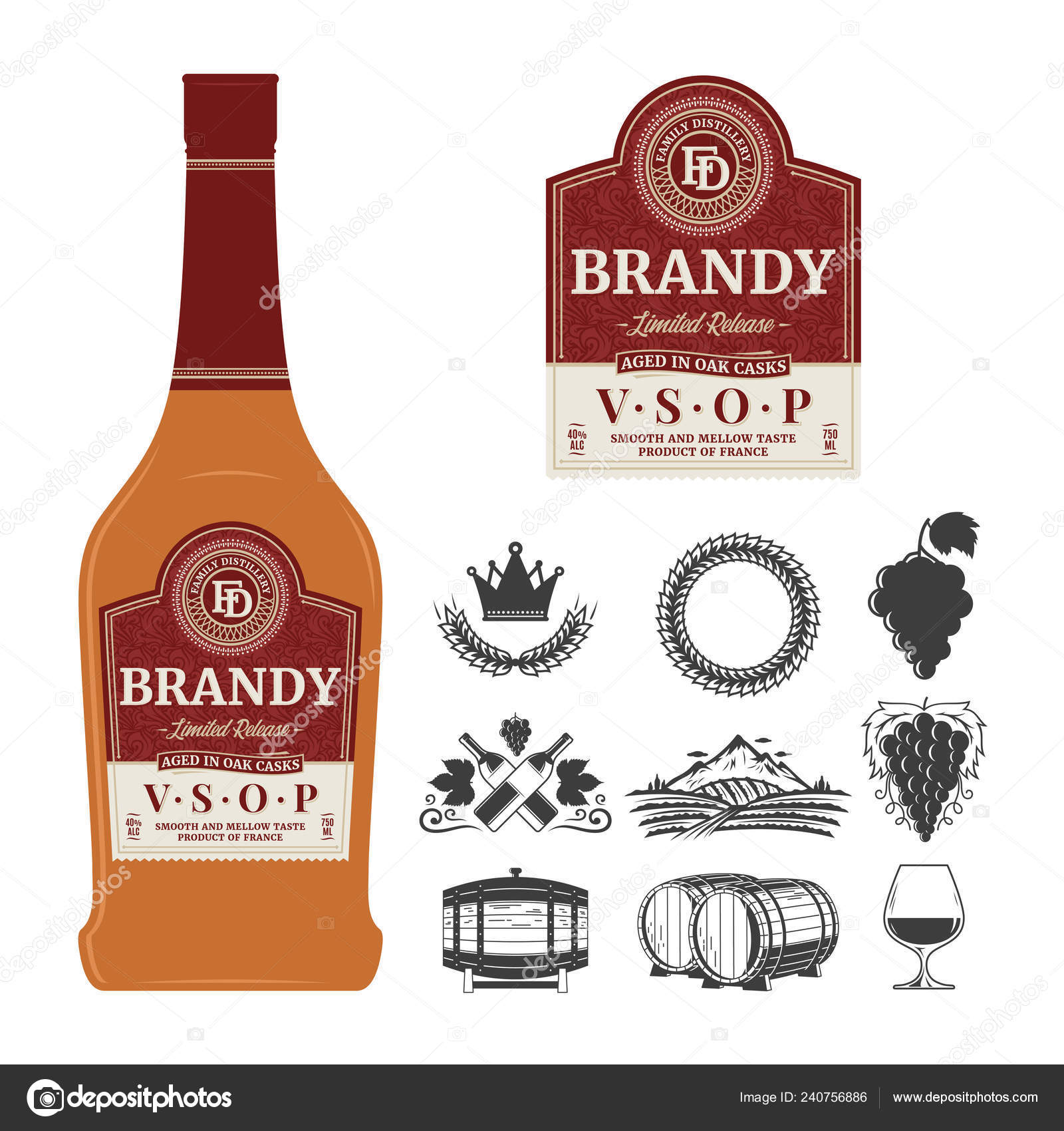 Vector Brandy Label Bottle Distilling Business Branding Identity Icons