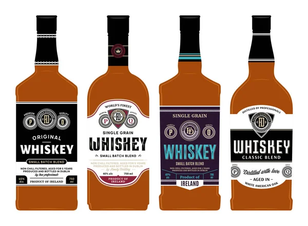 Vektor Whisky Štítky Láhve Destilační Obchodní Značky Identity Prvky Návrhu — Stockový vektor