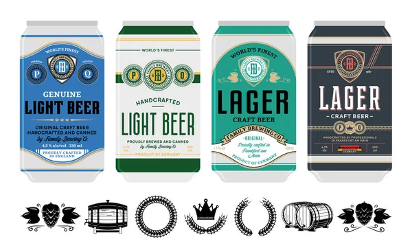 Etiquetas Cerveza Latas Aluminio Iconos Cerveza Para Cervecería Bar Pub — Vector de stock