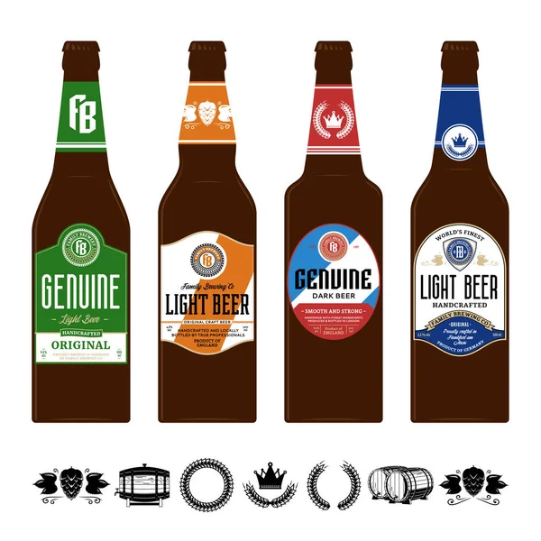 Etiquetas Cerveza Botellas Vidrio Marrón Iconos Cerveza Para Cervecería Bar — Vector de stock