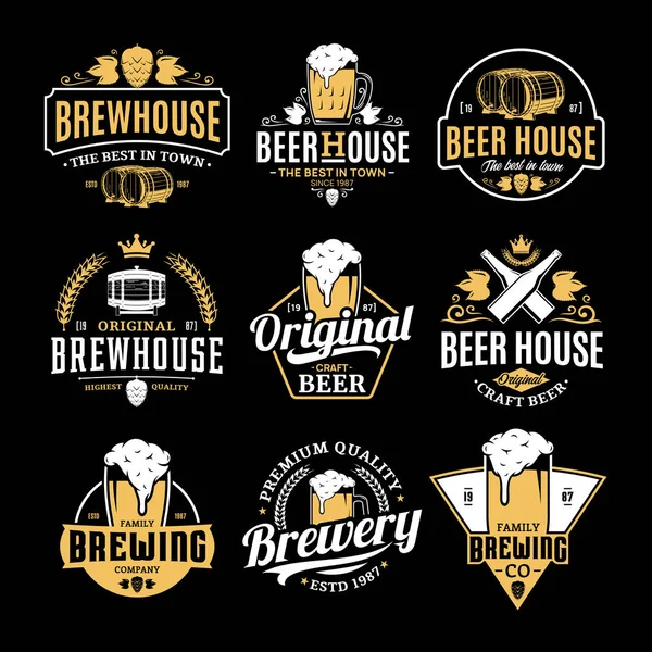 Vector blanco y amarillo logotipo de la cerveza vintage — Archivo Imágenes Vectoriales