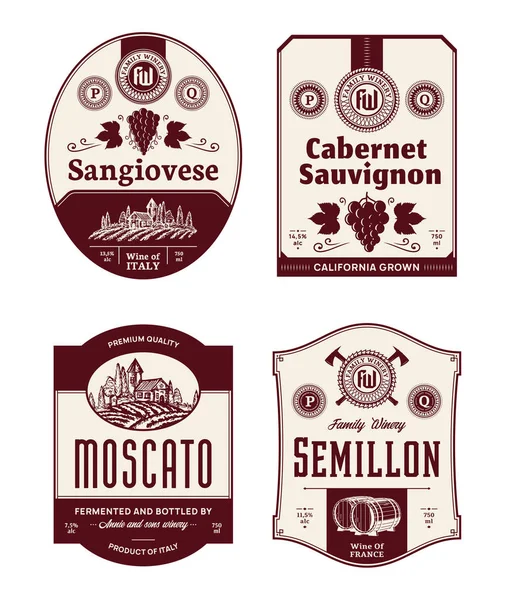Red and white wine labels and design elements — Stock Vector