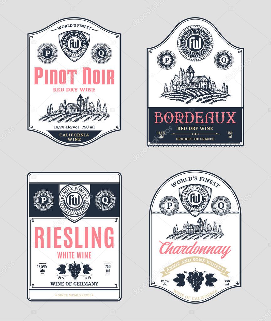 Red and white wine labels and design elements