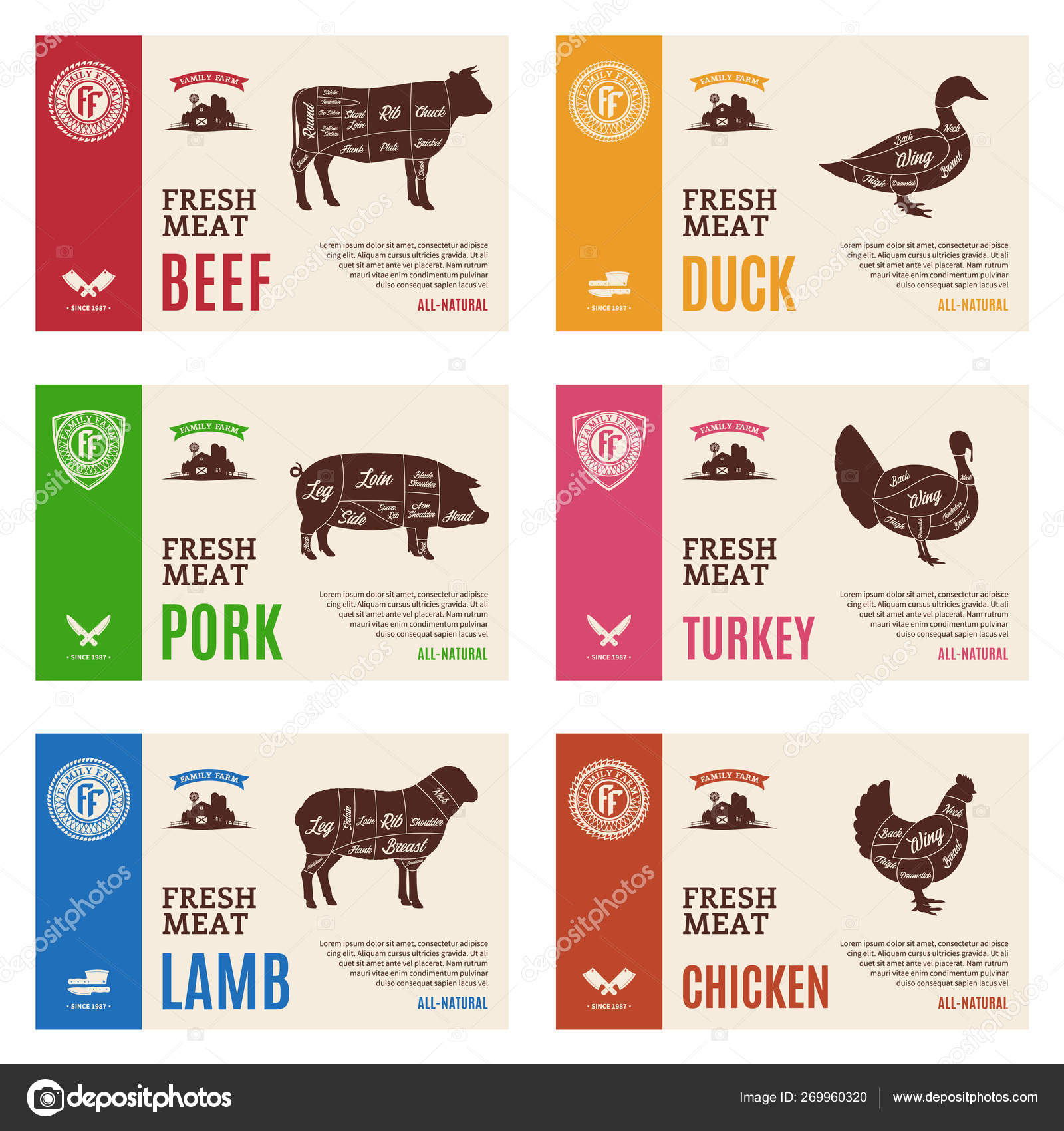 Etiquetas de carne y aves de corral vectoriales vector, gráfico