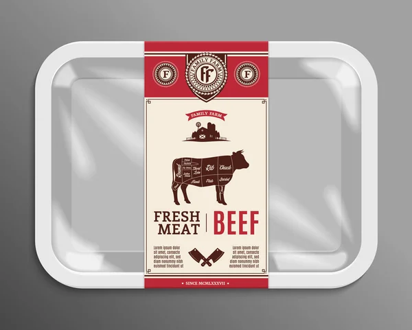 Ilustração da embalagem de carne de bovino vetorial — Vetor de Stock