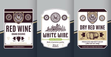 Vektör vintage kırmızı ve beyaz şarap etiketleri