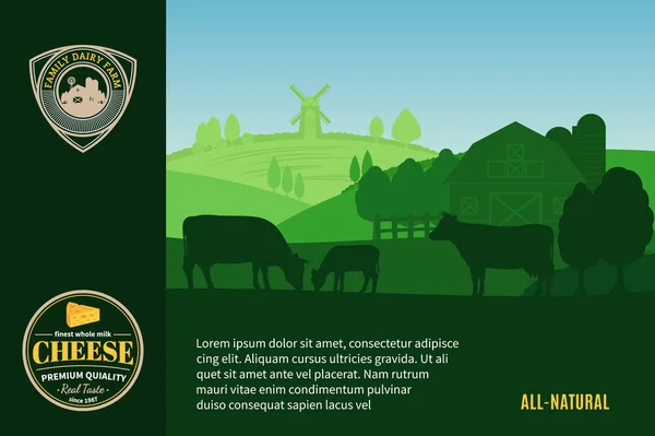 Logo keju dan ilustrasi peternakan susu - Stok Vektor