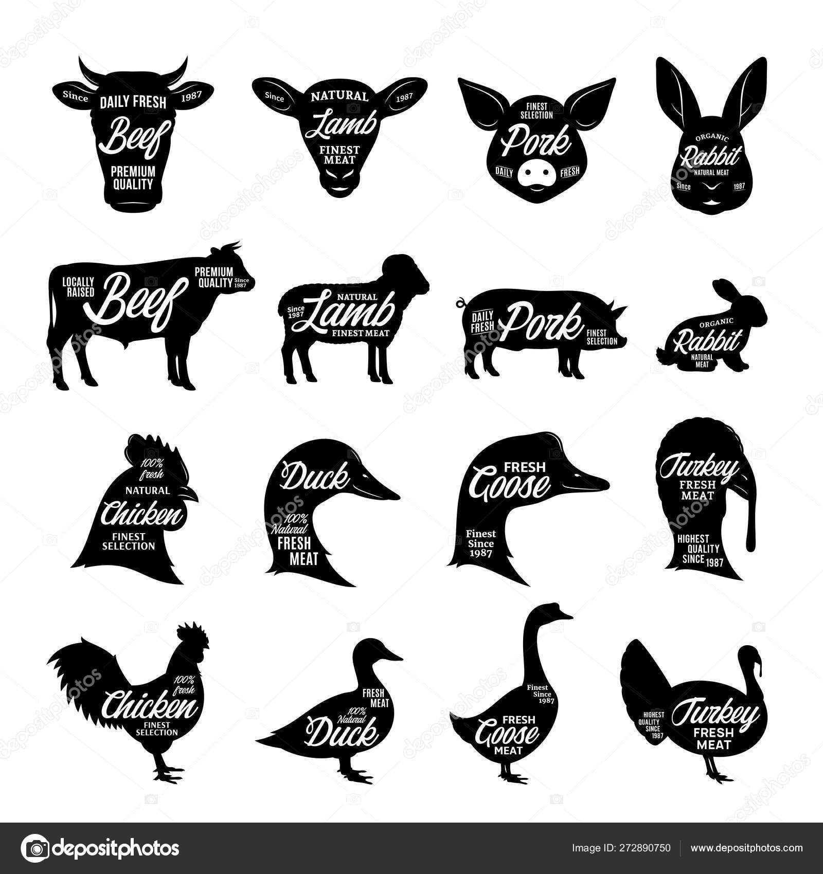 Farm animals silhouettes collection. Butcher shop labels Stock Vector Image  by ©Counterfeit #272890750