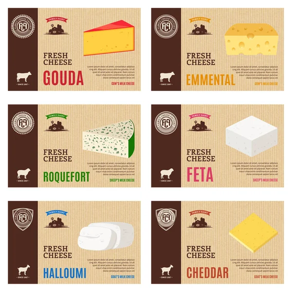 矢量奶酪复古标签和包装设计元素 — 图库矢量图片
