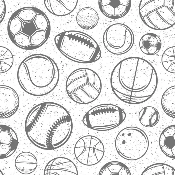 Векторные монохромные спортивные мячи бесшовный узор или фон — стоковый вектор