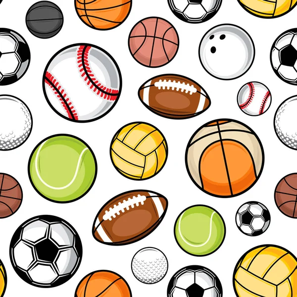 Векторные красочные спортивные мячи бесшовный узор или фон — стоковый вектор