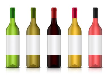 Temiz etiketler ile Vektör gerçekçi 3d şarap şişesi mockups