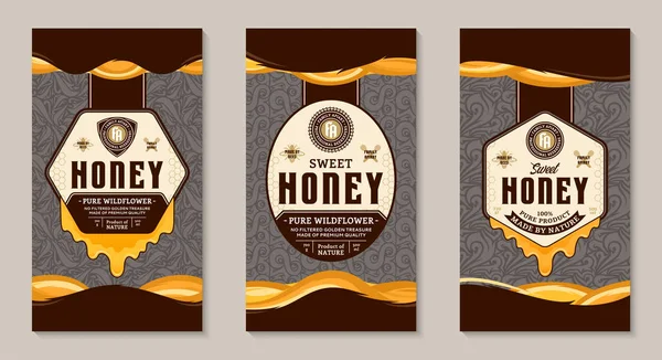 Honung etiketter och förpackningar design mallar — Stock vektor