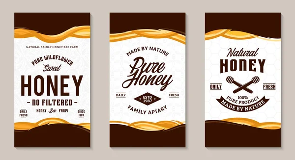 Etiquetas de miel y plantillas de diseño de envases — Vector de stock