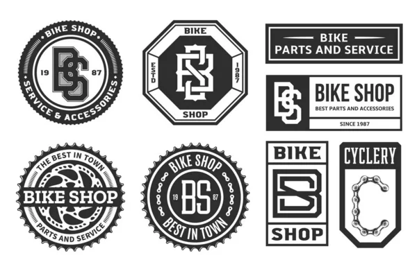 一套病媒单车店、单车零件及服务标志 — 图库矢量图片