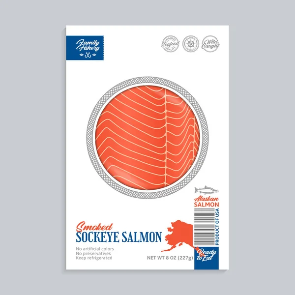 Vector Fumado Sockeye Conceito Design Embalagem Salmão Ilustração Moderna Pacote — Vetor de Stock